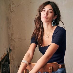 Sezane Navy Blue Anil Knit Top Size Small